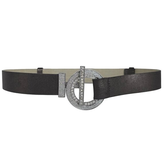 Chico's Metallic Adjustable Leather Cinch Belt with Rhinestone Buckle, S/M - Picture 1 of 12